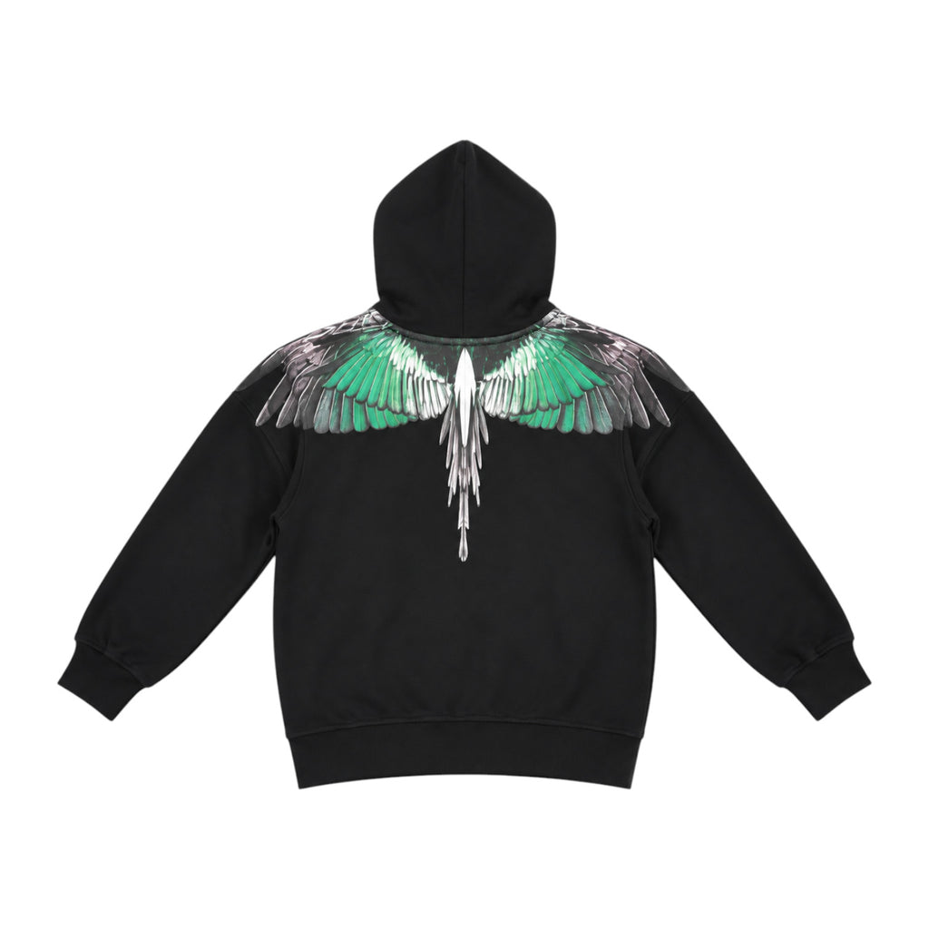 Felpa County of Milan Junior Nera con Cappuccio e Stampa Wings Verde