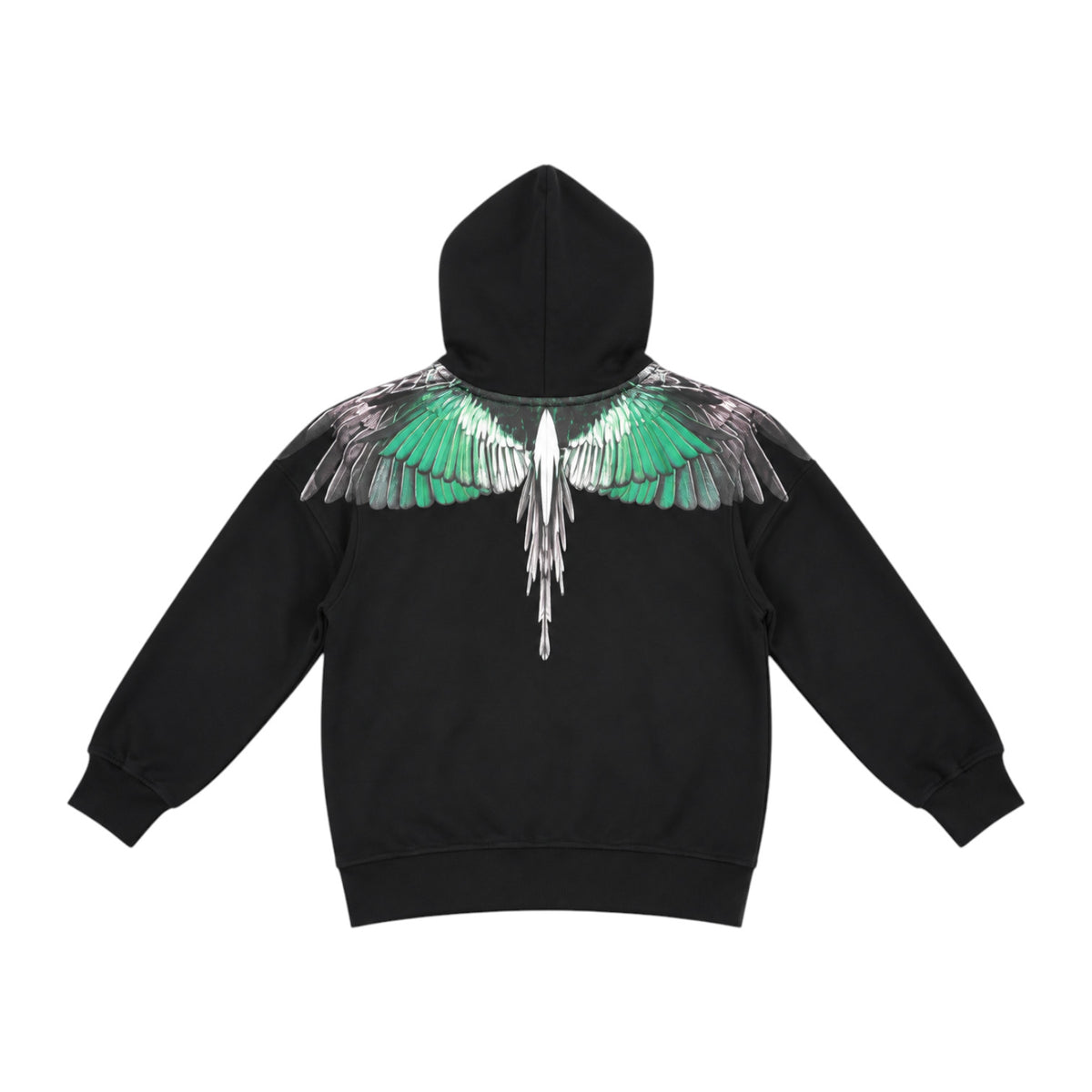 Felpa County of Milan Junior Nera con Cappuccio e Stampa Wings Verde