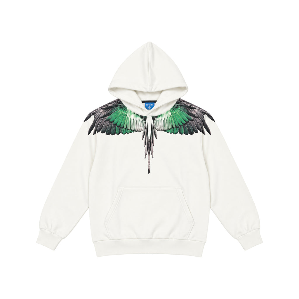Felpa County of Milan Junior Nera con Cappuccio e Stampa Wings Verde