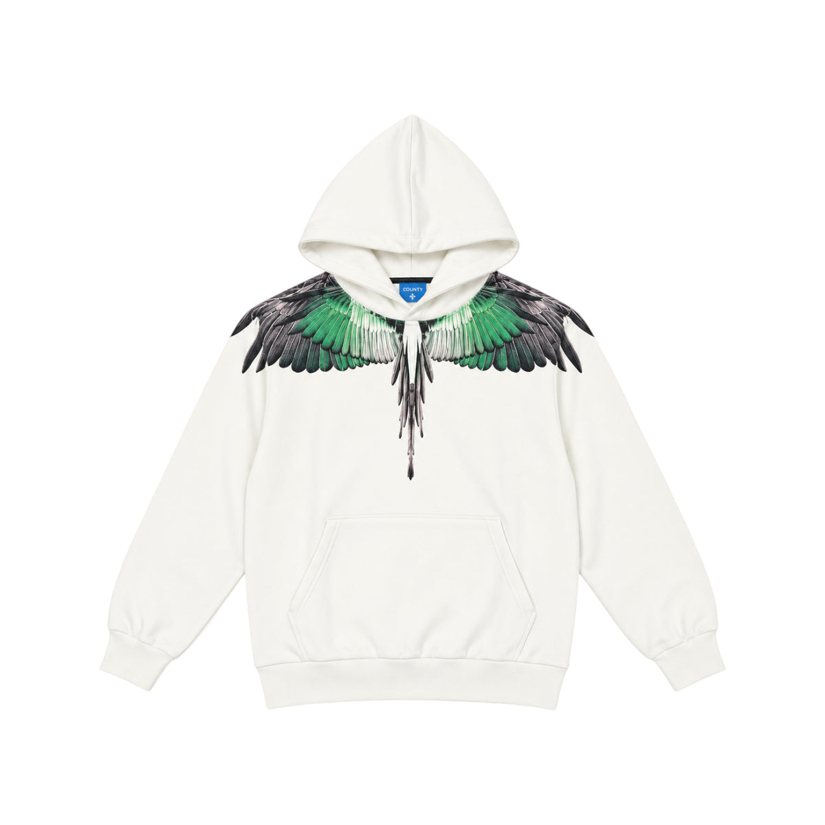 Felpa County of Milan Junior Nera con Cappuccio e Stampa Wings Verde
