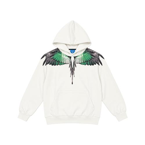 Felpa County of Milan Junior Nera con Cappuccio e Stampa Wings Verde