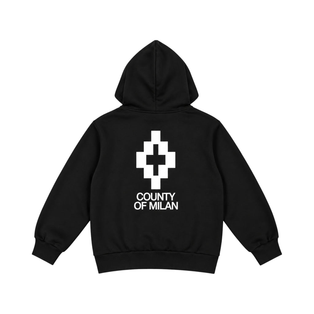 Felpa County of Milan Junior Nera con Cappuccio e Maxi Logo
