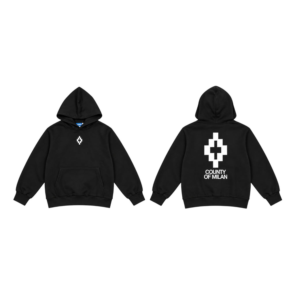 Felpa County of Milan Junior Nera con Cappuccio e Maxi Logo