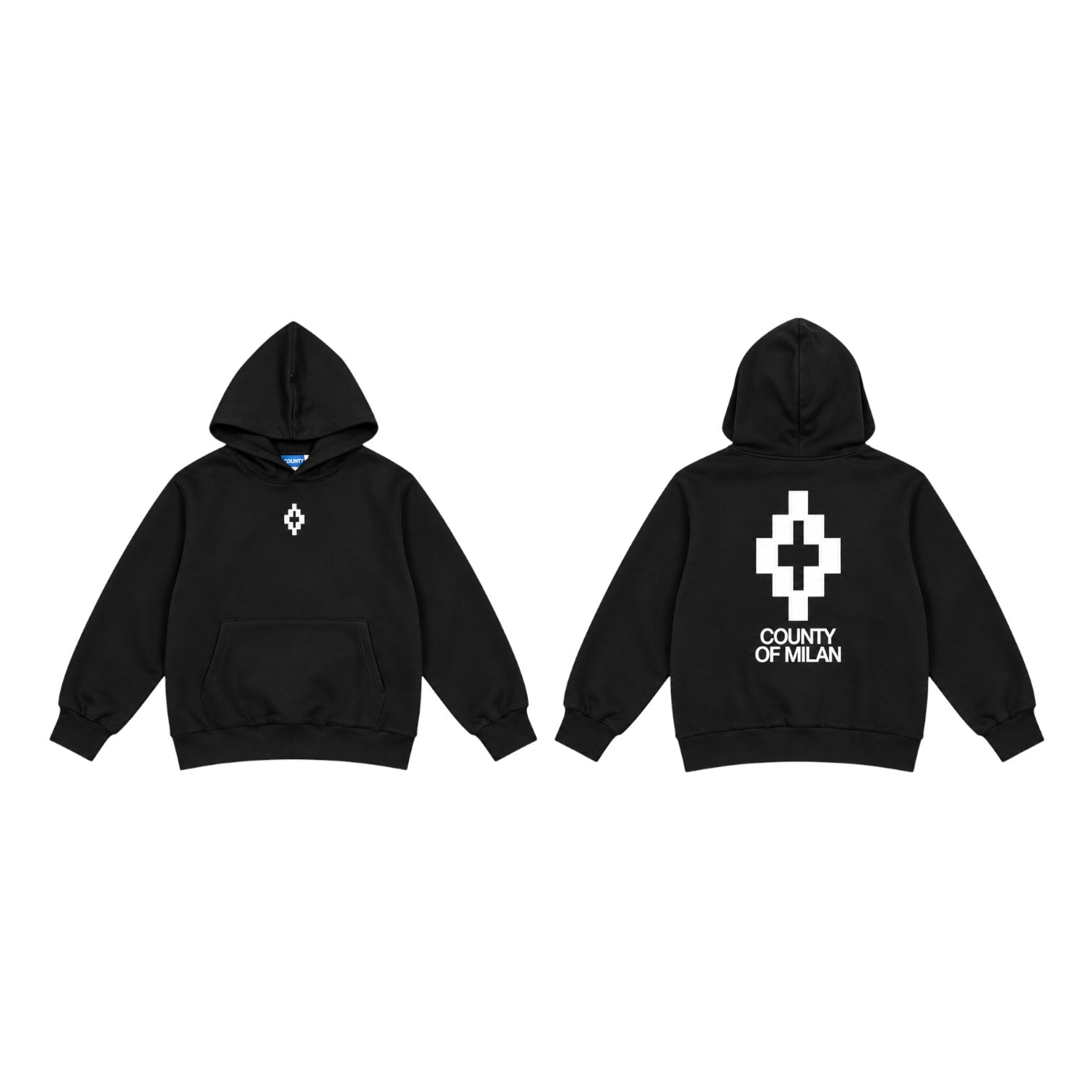 Felpa County of Milan Junior Nera con Cappuccio e Maxi Logo