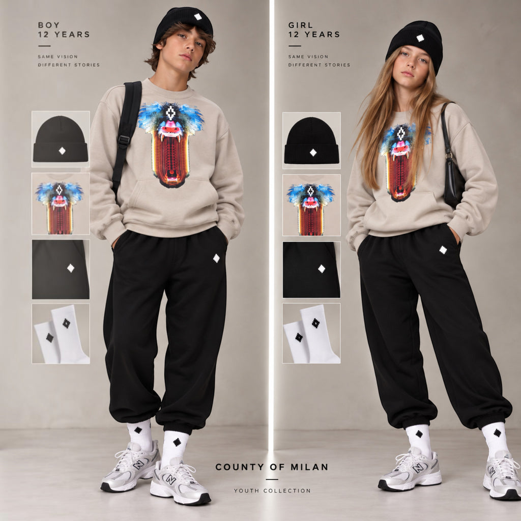 Felpa County of Milan Junior Girocollo Beige con Stampa Grafica