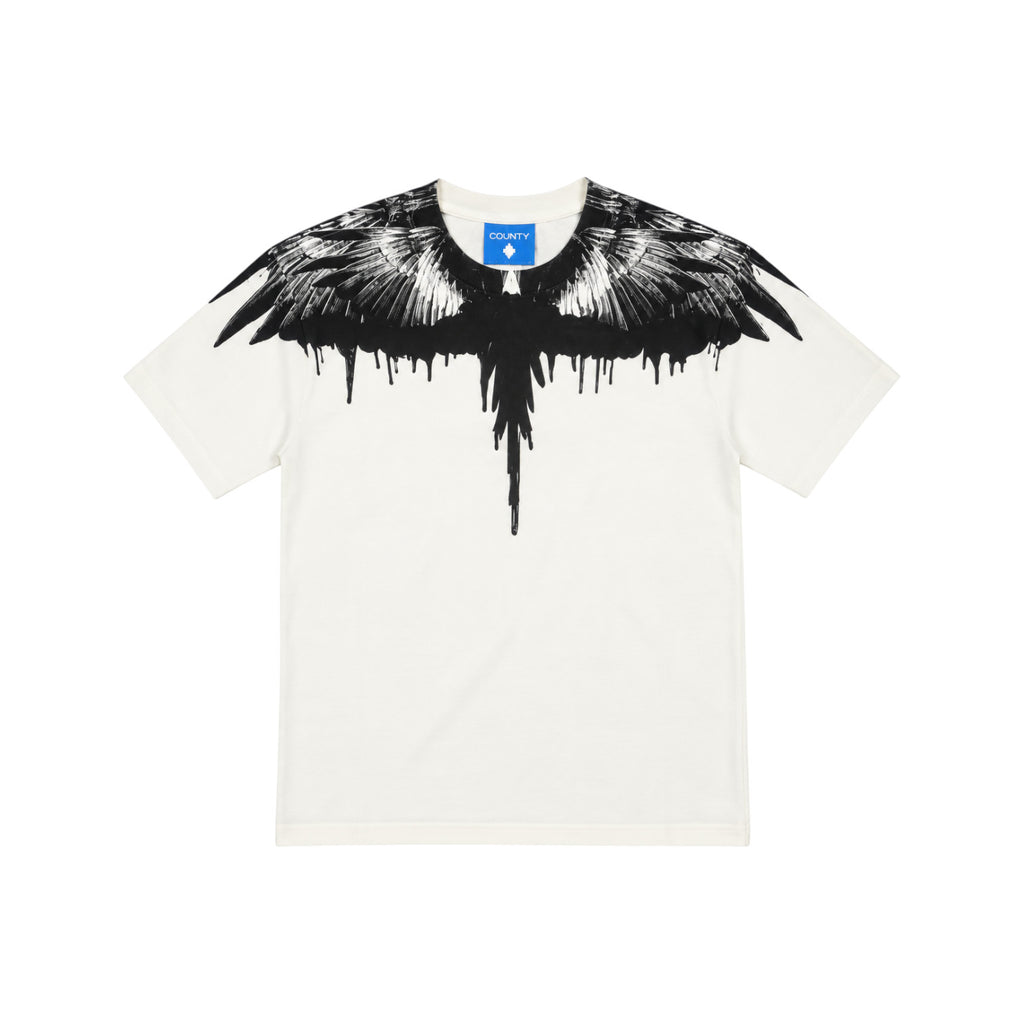 T-Shirt County of Milan Junior Bianca con Stampa Ali Nere