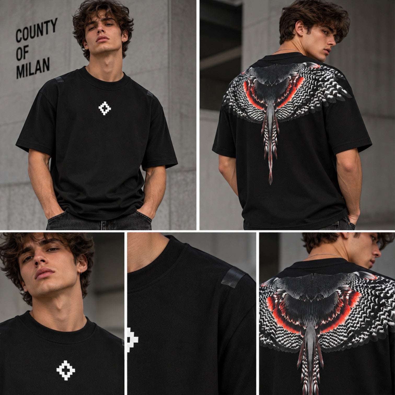 T-Shirt County of Milan Junior Nera con Ali Rosse Posteriori