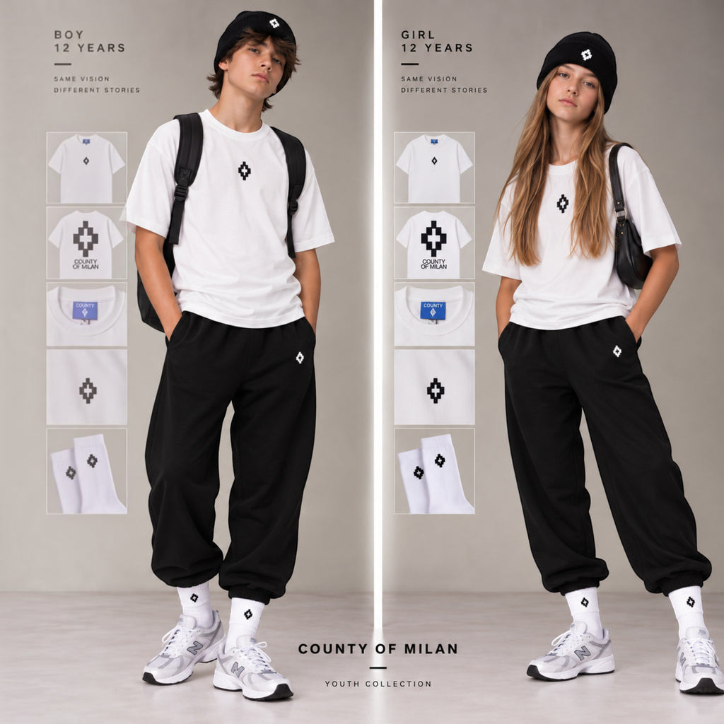 T-Shirt County of Milan Junior Bianca con Maxi Logo Nero posteriore
