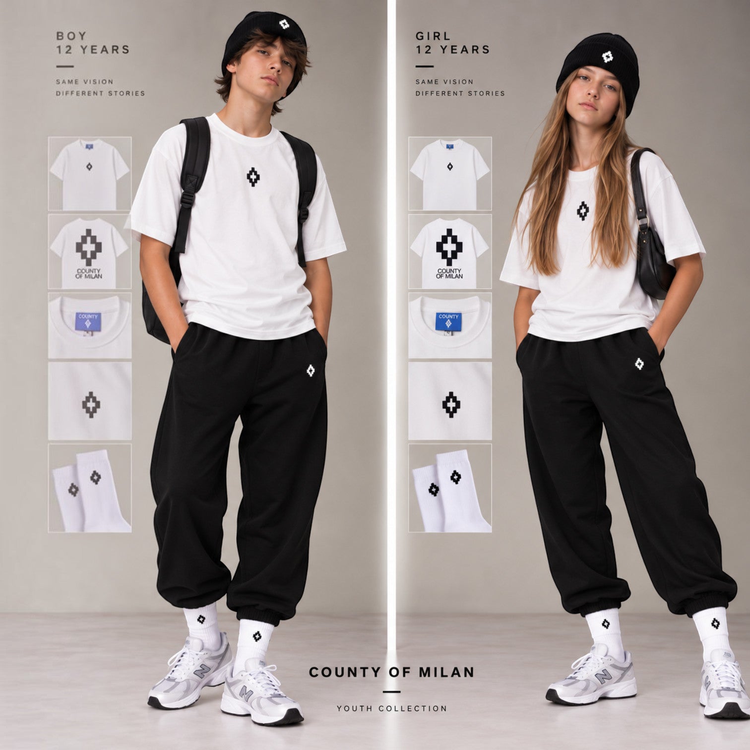 T-Shirt County of Milan Junior Bianca con Maxi Logo Nero posteriore