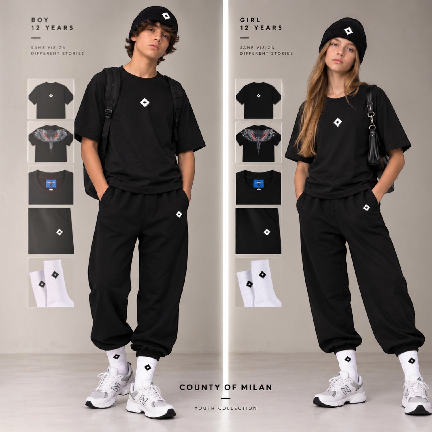 Pantalone Felpa County of Milan Junior Nero con Logo Bianco