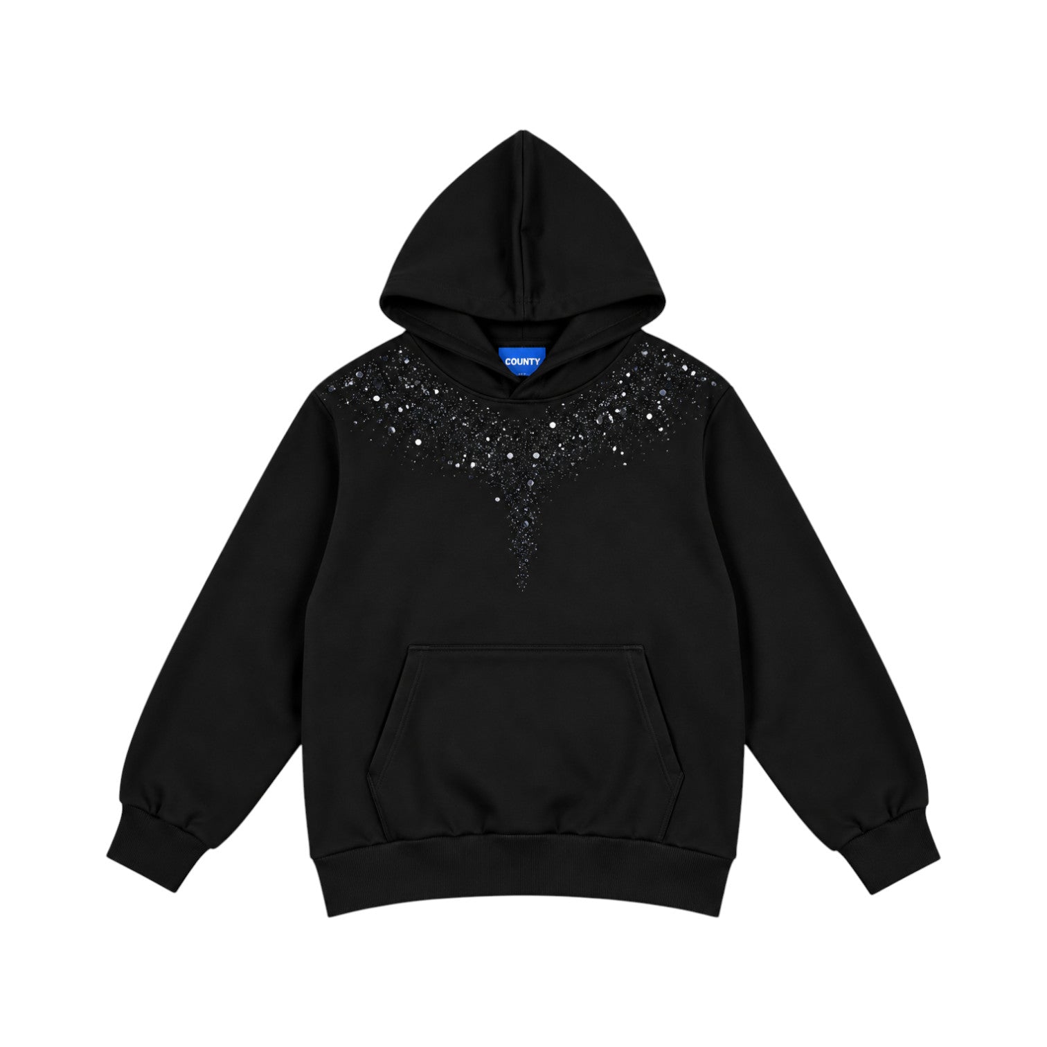 Felpa County of Milan Junior Nera con Cappuccio e Stampa Strass
