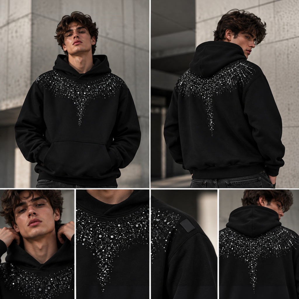 Felpa County of Milan Junior Nera con Cappuccio e Stampa Strass