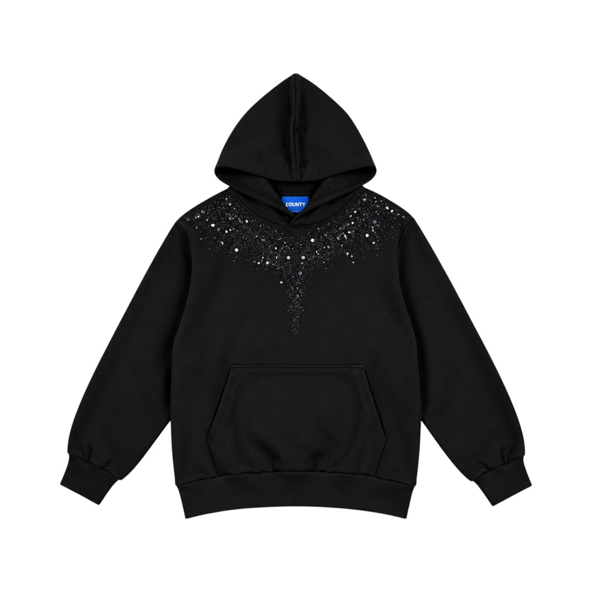 Felpa County of Milan Junior Nera con Cappuccio e Stampa Strass
