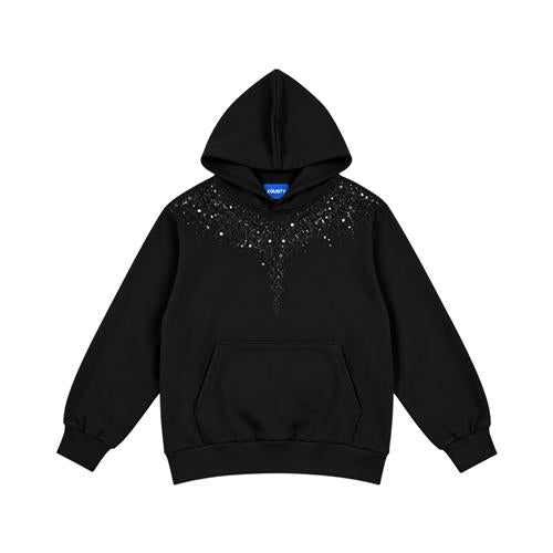 Felpa County of Milan Junior Nera con Cappuccio e Stampa Strass