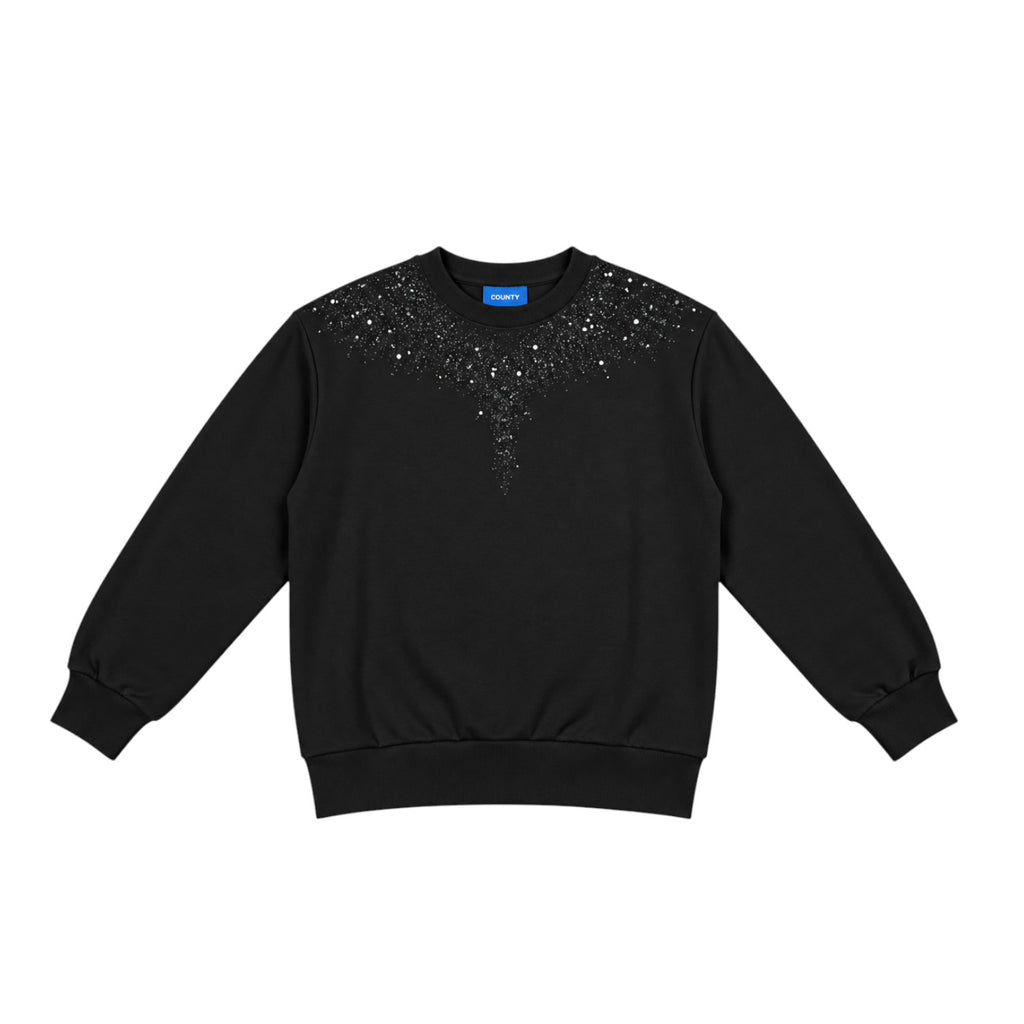 Felpa County of Milan Junior Nera Unisex girocollo con Stampa Tono su Tono