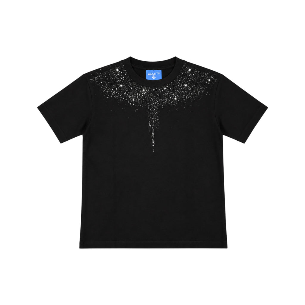 T-shirt County of Milan Junior Nera Unisex con Strass Neri
