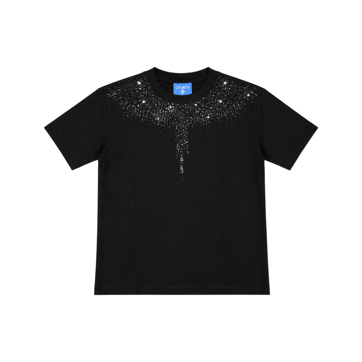 T-shirt County of Milan Junior Nera Unisex con Strass Neri