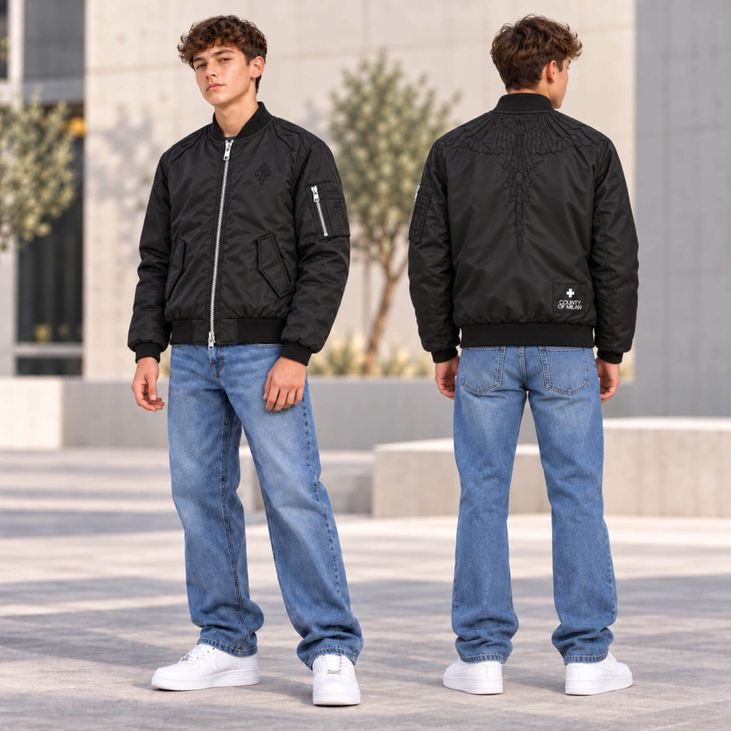 Bomber County of Milan Ragazzo Nero con Ricamo Piume F6CMJJB0008110
