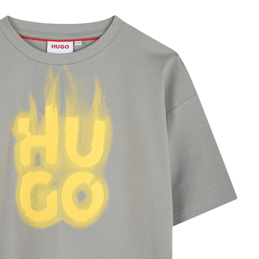 T-shirt HUGO Unisex Grey con stampa logo –  G00338