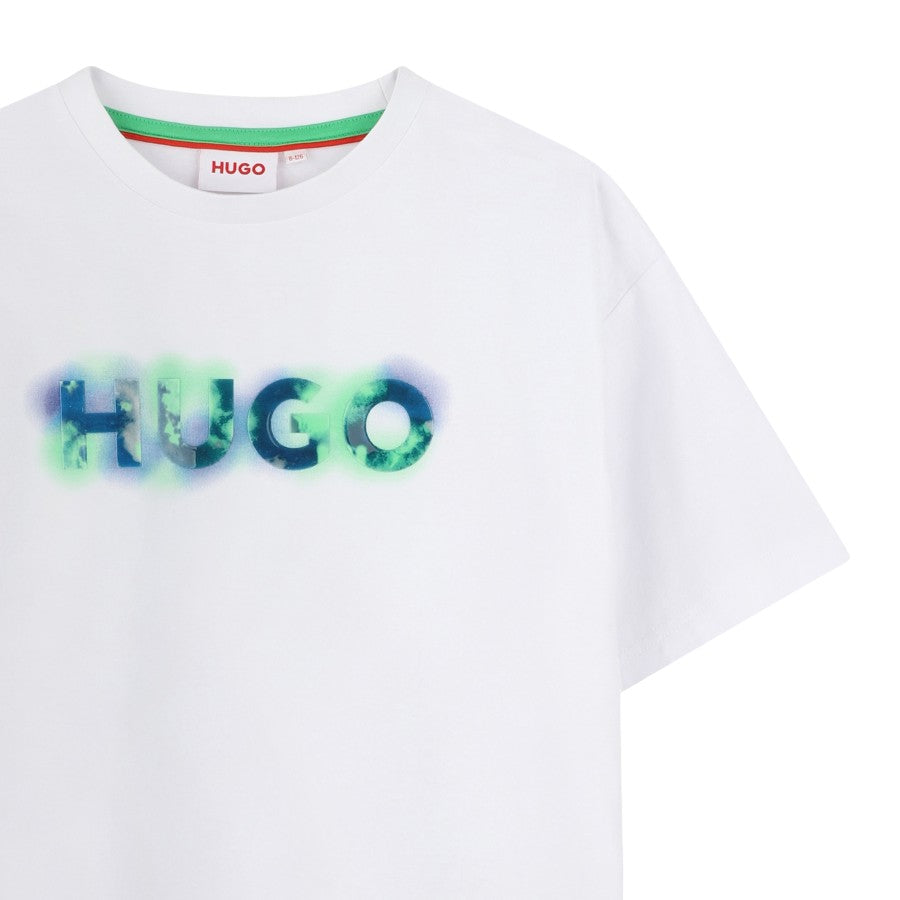 T-shirt HUGO Ragazzo White con logo effetto sfumato – G00339