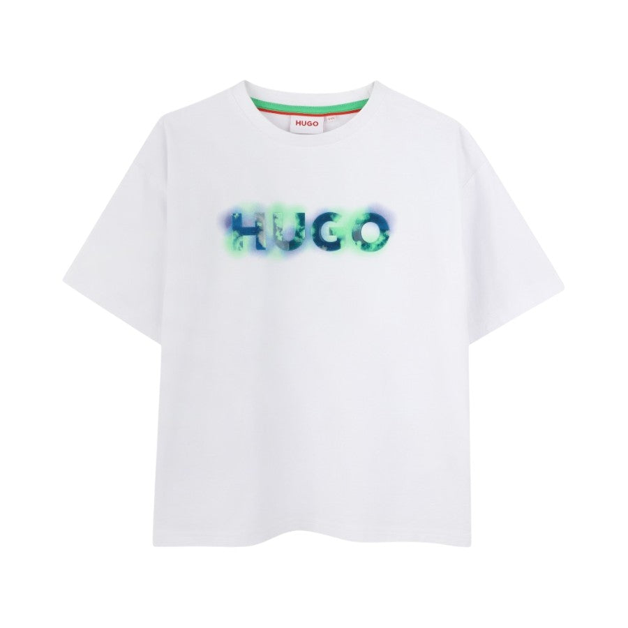 T-shirt HUGO Ragazzo White con logo effetto sfumato – G00339
