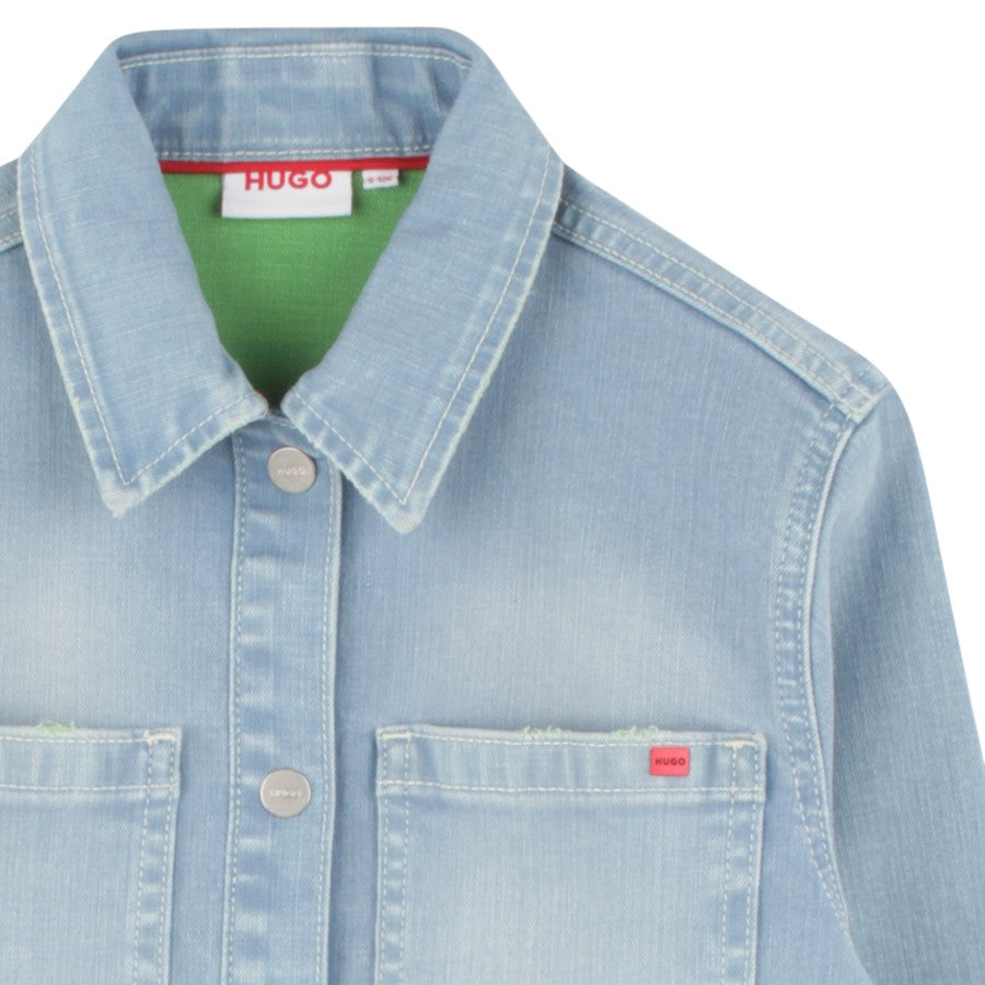 Camicia HUGO Ragazzo in denim con impunture verdi –  G00346