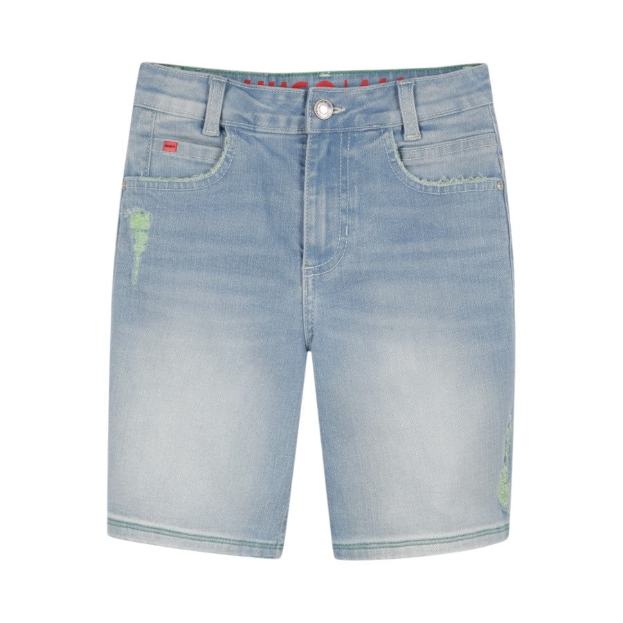 Bermuda HUGO Ragazzo in denim con impunture verdi –  G00373