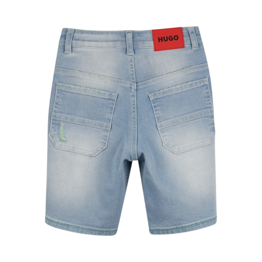 Bermuda HUGO Ragazzo in denim con impunture verdi –  G00373