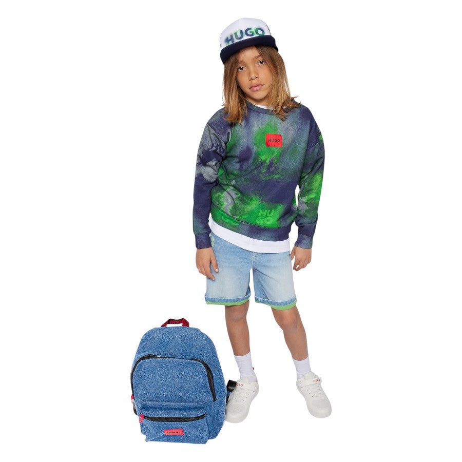 Bermuda HUGO Ragazzo in denim con impunture verdi –  G00373