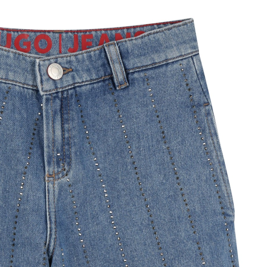 Bermuda HUGO Ragazza in denim ragazza con righe di strass –  G00406