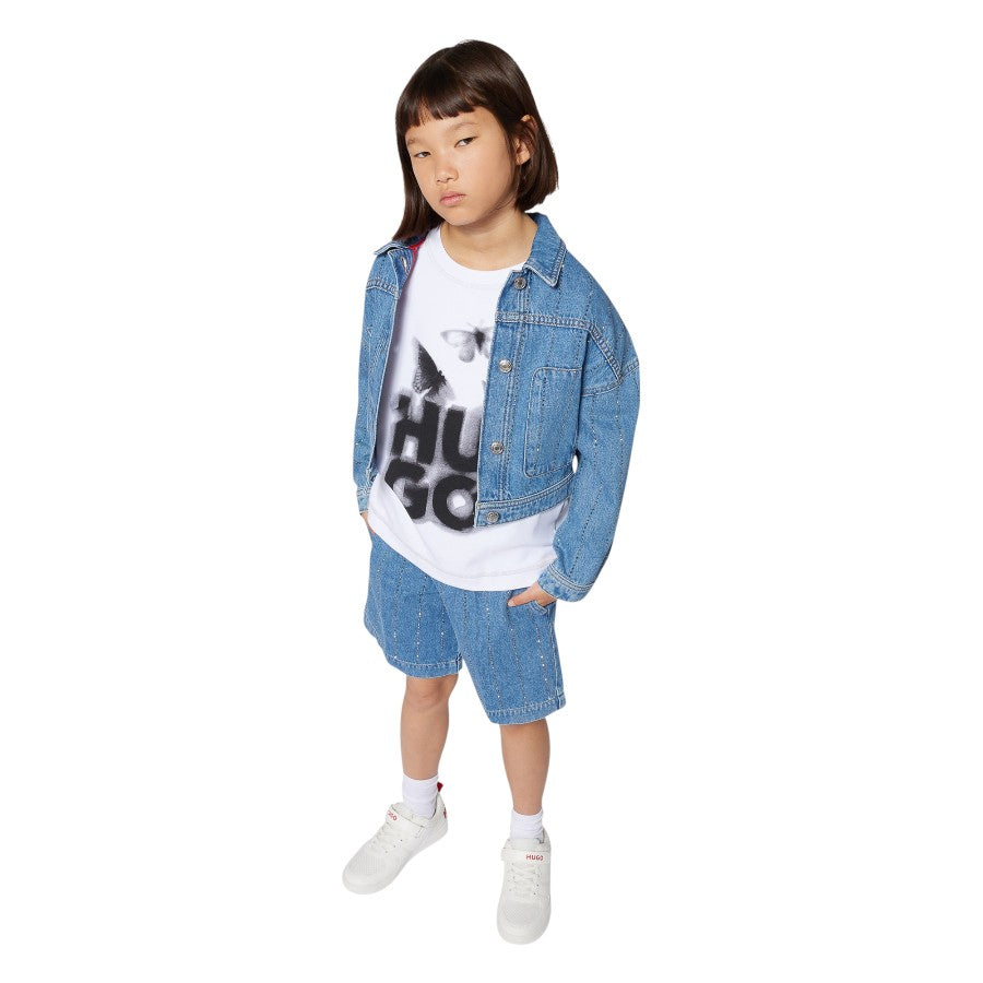 Bermuda HUGO Ragazza in denim ragazza con righe di strass –  G00406