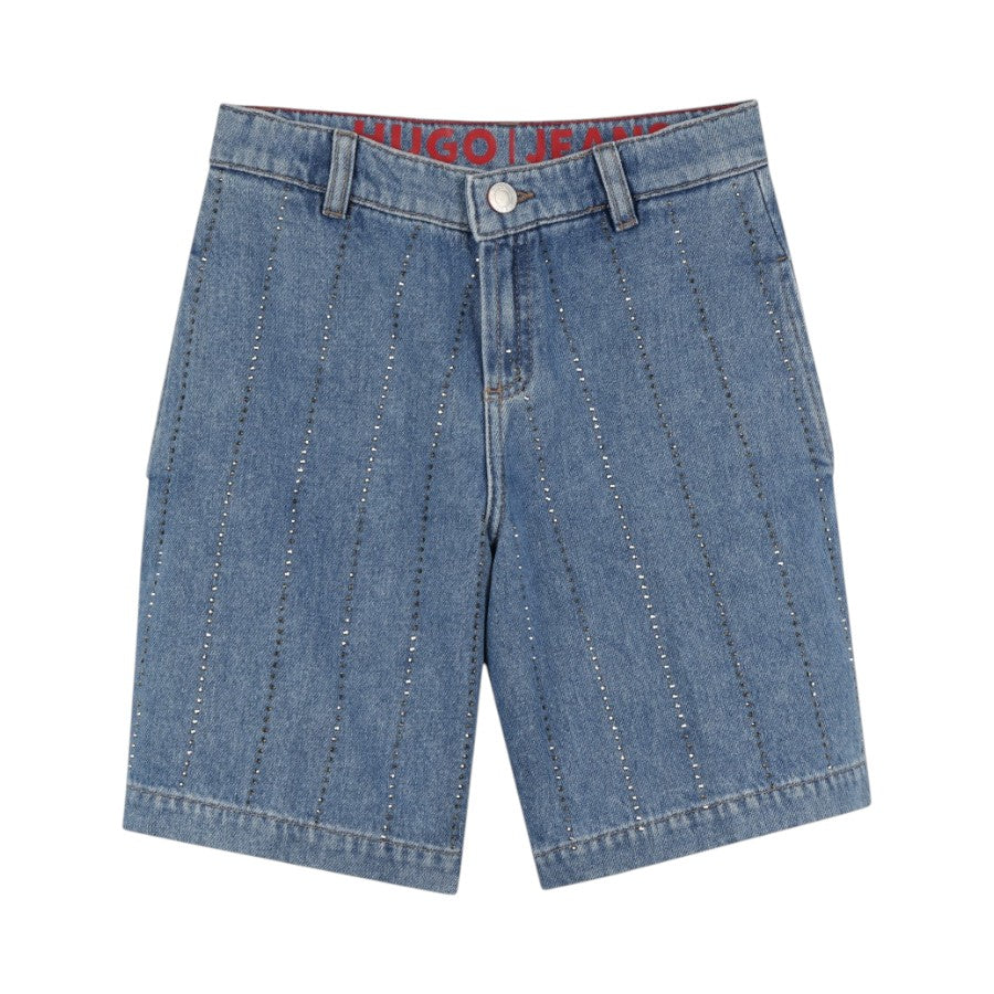 Bermuda HUGO Ragazza in denim ragazza con righe di strass –  G00406