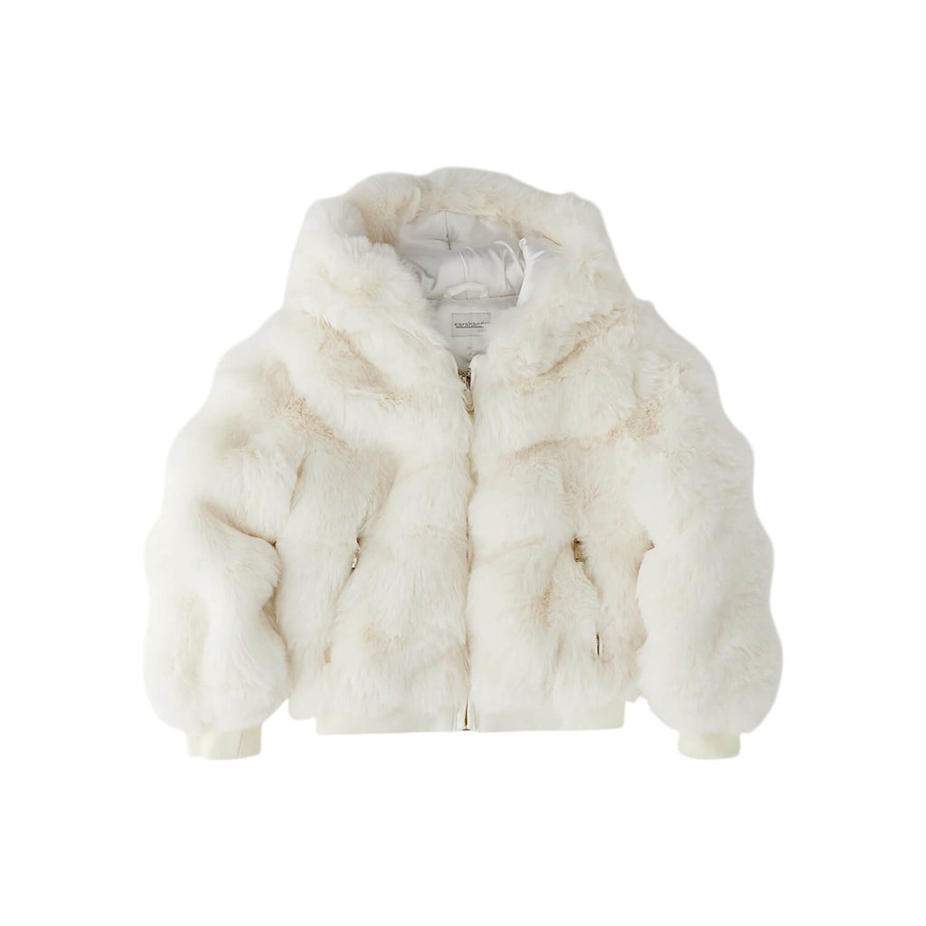 Pelliccia Sarabanda Bambina Off White con Cappuccio H387000112