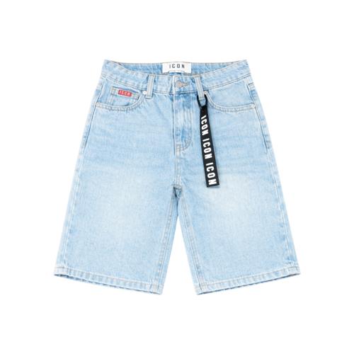 Bermuda ICON Denim chiaro Streetwear con Dettaglio Logo IBDS0010441