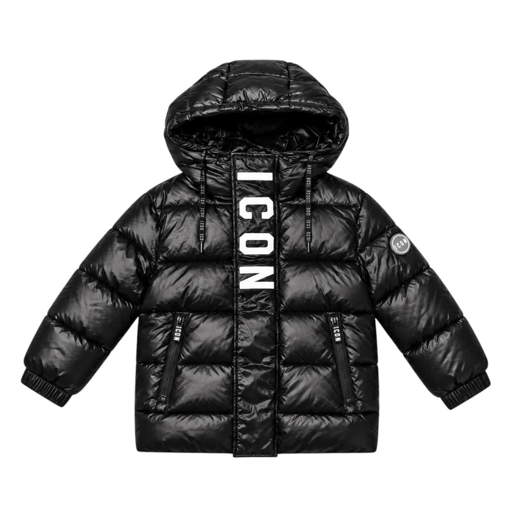 Giubbino ICON Ragazzo Nero con Cappuccio e Logo Verticale IBJK001314-9000