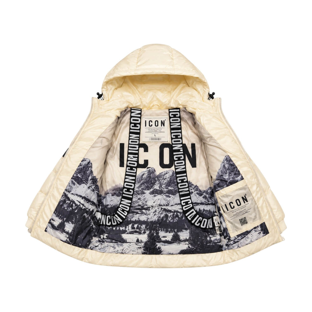 Giubbino ICON Ragazzo Ivory con Cappuccio, Maxi Logo e Bretelle Interne IBJK001315-2004