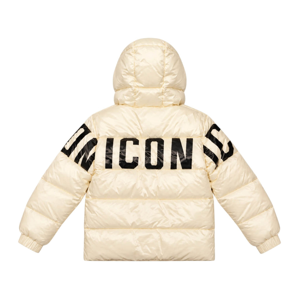 Giubbino ICON Ragazzo Ivory con Cappuccio, Maxi Logo e Bretelle Interne IBJK001315-2004