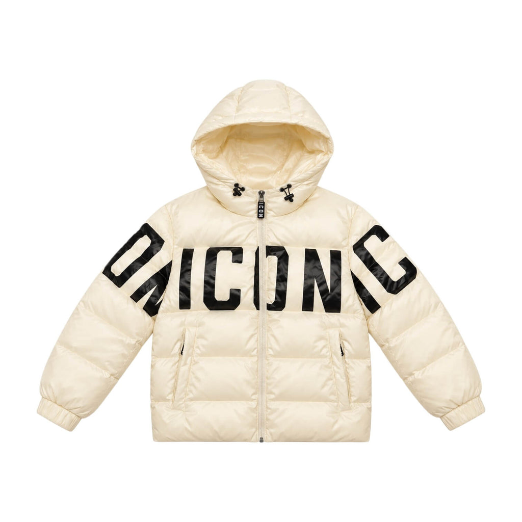 Giubbino ICON Ragazzo Ivory con Cappuccio, Maxi Logo e Bretelle Interne IBJK001315-2004