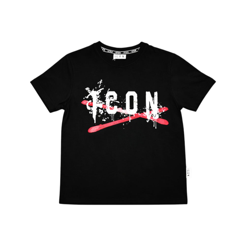 T-shirt ICON bambino nera con logo grafico frontale – stile streetwear IBKS001004