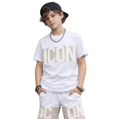 T-shirt ICON bambino bianca con fascia ghiaccio logo frontale – stile streetwearo