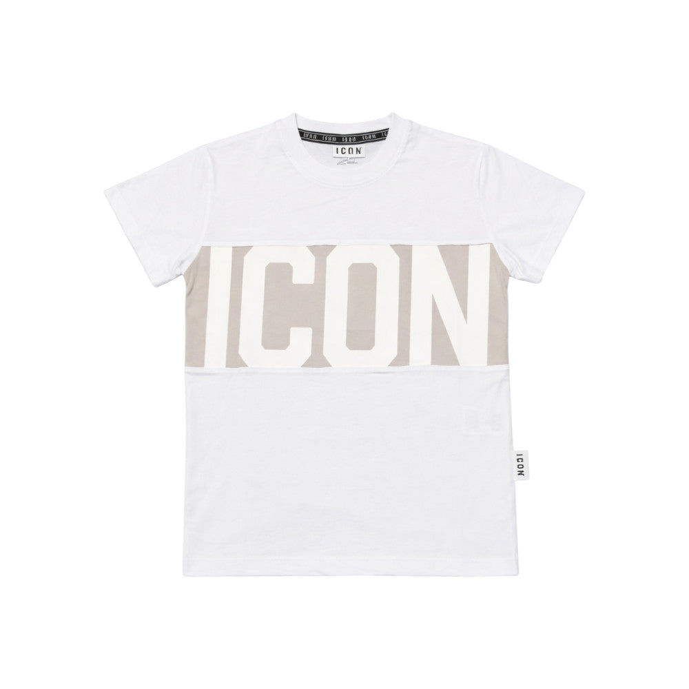 T-shirt ICON bambino bianca con fascia ghiaccio logo frontale – stile streetwearo