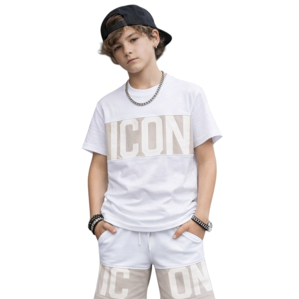 T-shirt ICON bambino bianca con fascia ghiaccio logo frontale – stile streetwearo