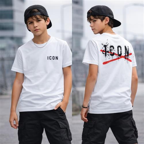 T-shirt ICON bambino bianca con logo front e stampa posteriore – stile streetwear