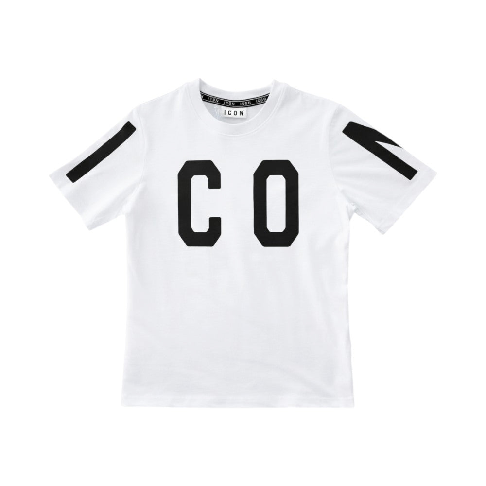 T-shirt ICON bambino bianca con maxi logo frontale – stile streetwear