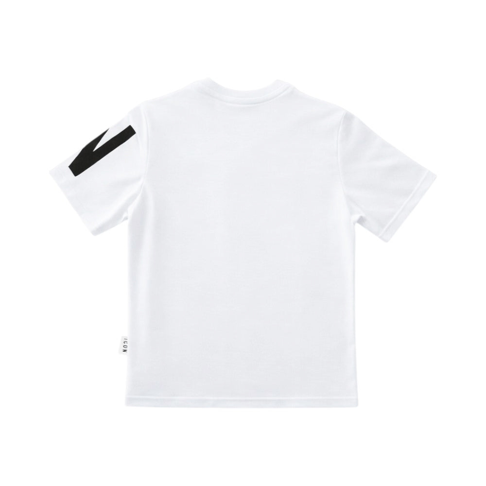 T-shirt ICON bambino bianca con maxi logo frontale – stile streetwear