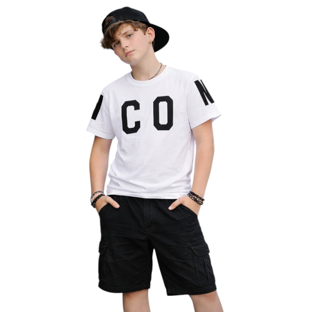 T-shirt ICON bambino bianca con maxi logo frontale – stile streetwear