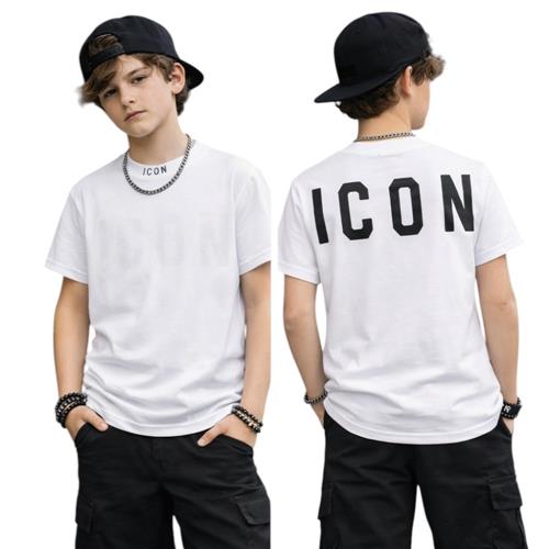 T-shirt ICON bambino bianca con logo posteriore maxi – stile streetwear IBKS001090