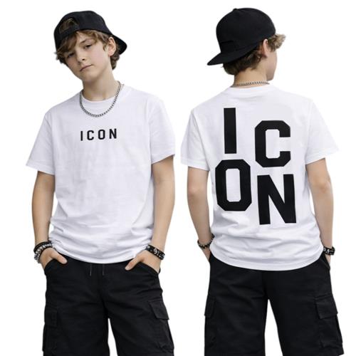 T-shirt ICON bambino bianca con logo front e maxi stampa verticale posteriore – streetwear IBKS001091