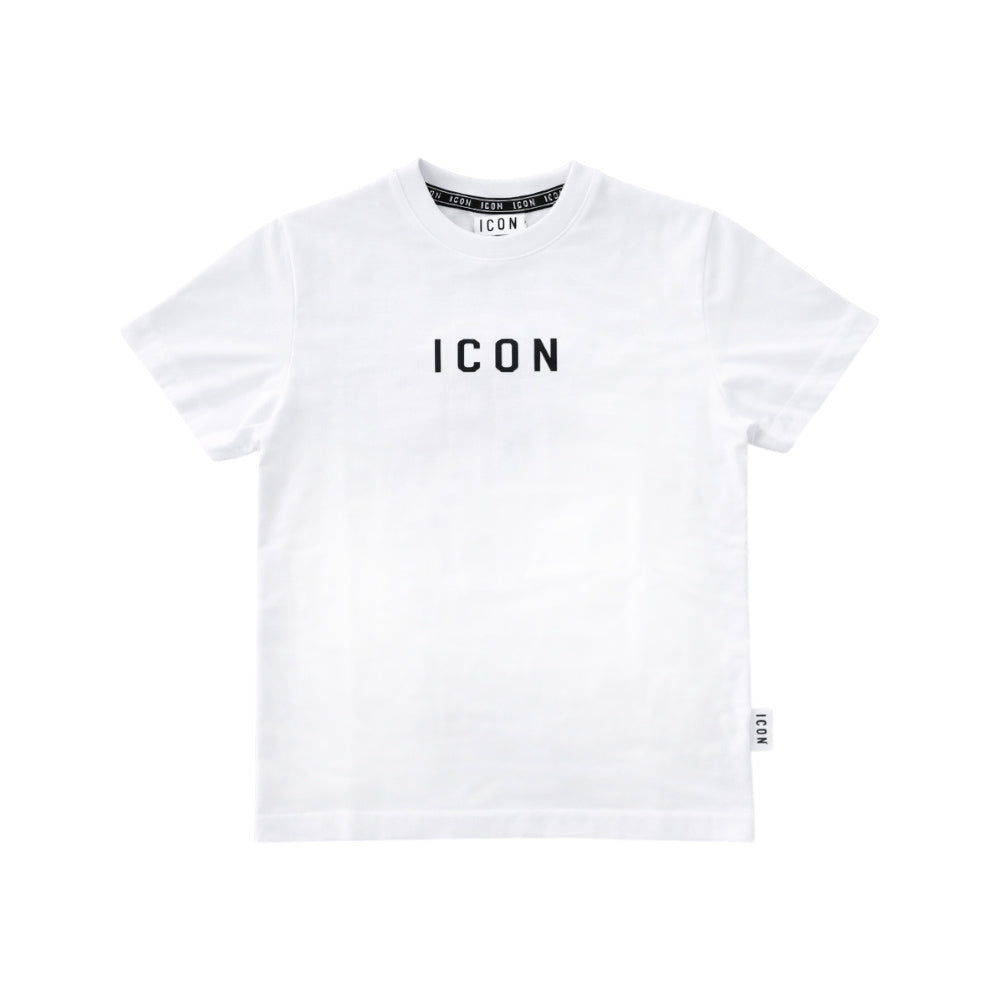 T-shirt ICON bambino bianca con logo front e maxi stampa verticale posteriore – streetwear IBKS001091