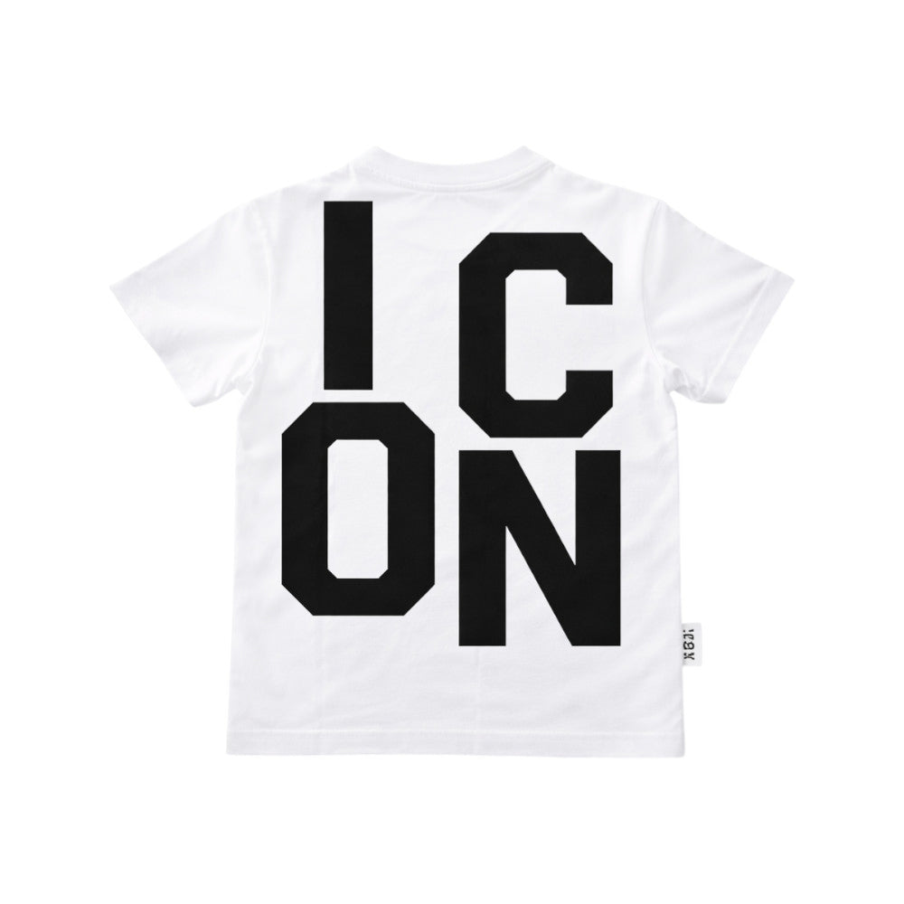T-shirt ICON bambino bianca con logo front e maxi stampa verticale posteriore – streetwear IBKS001091